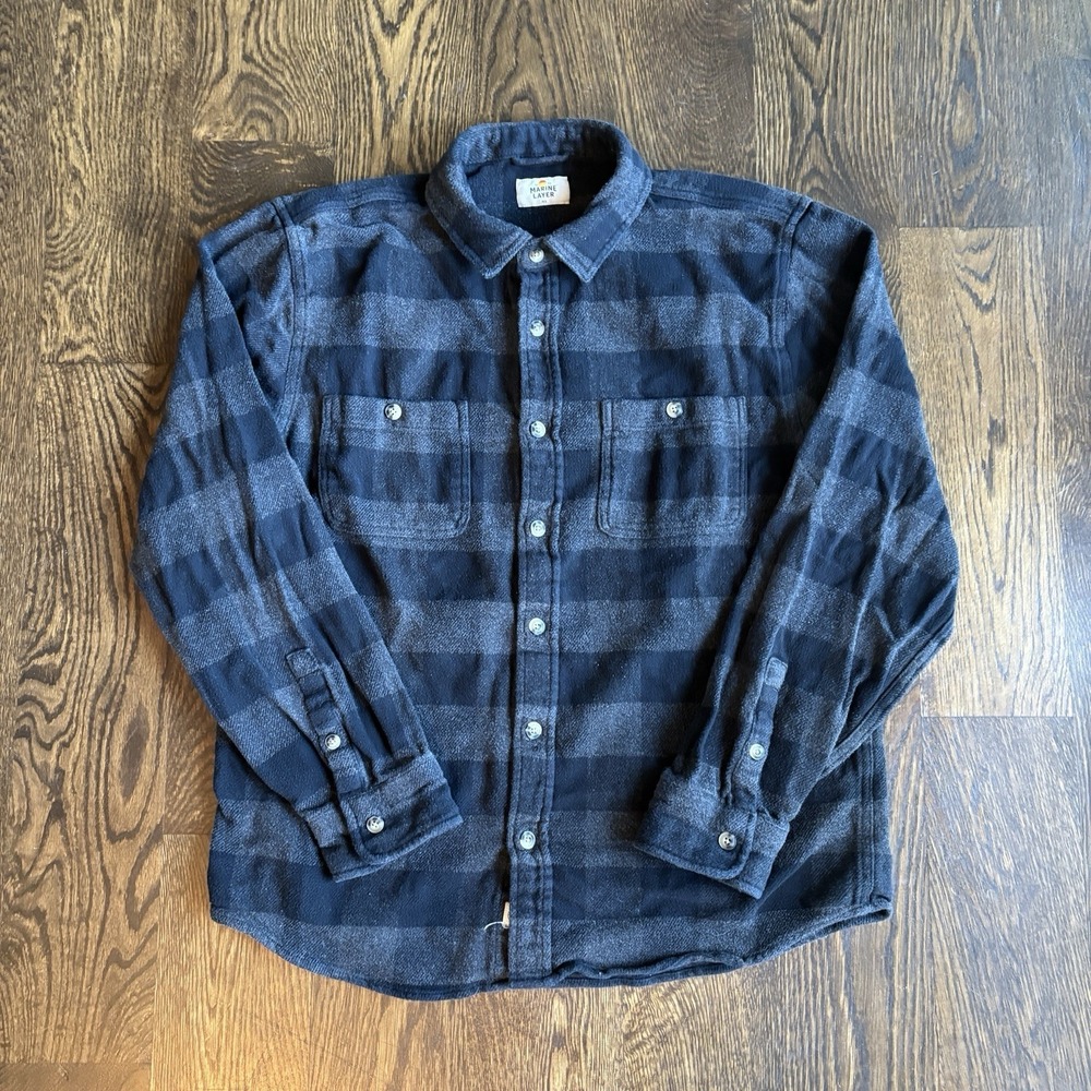 Marine Layer Shirt Mens M/L Blue Plaid Long Sleeve Button Up Flannel Outdoors